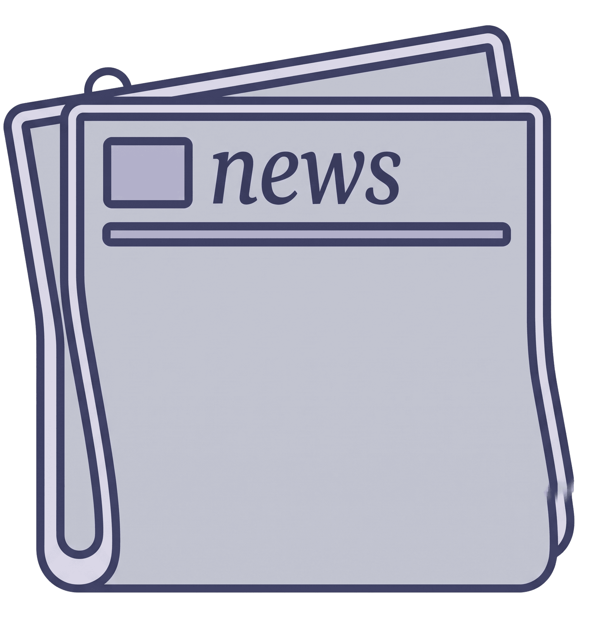 A folded newspaper icon with "news" written on the front page, alongside a square and horizontal lines.