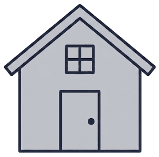 A simple gray house icon with a triangular roof, a door, and a single window.