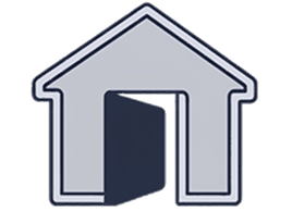 House icon with an open doorway, symbolizing home, entry, or welcome.