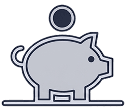 Piggy bank with a coin dropping into its slot, symbolizing savings or finance.