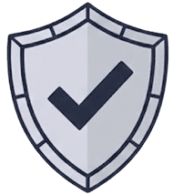 A grey shield icon with a dark checkmark in the center, symbolizing security or verification.
