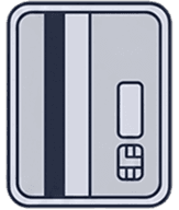 Vertical credit card icon showing a magnetic stripe and an EMV chip.
